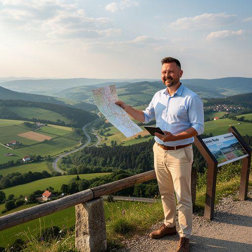 Východ slnka nad kopcovitou krajinou s jemnými farbami a pokojnou atmosférou.